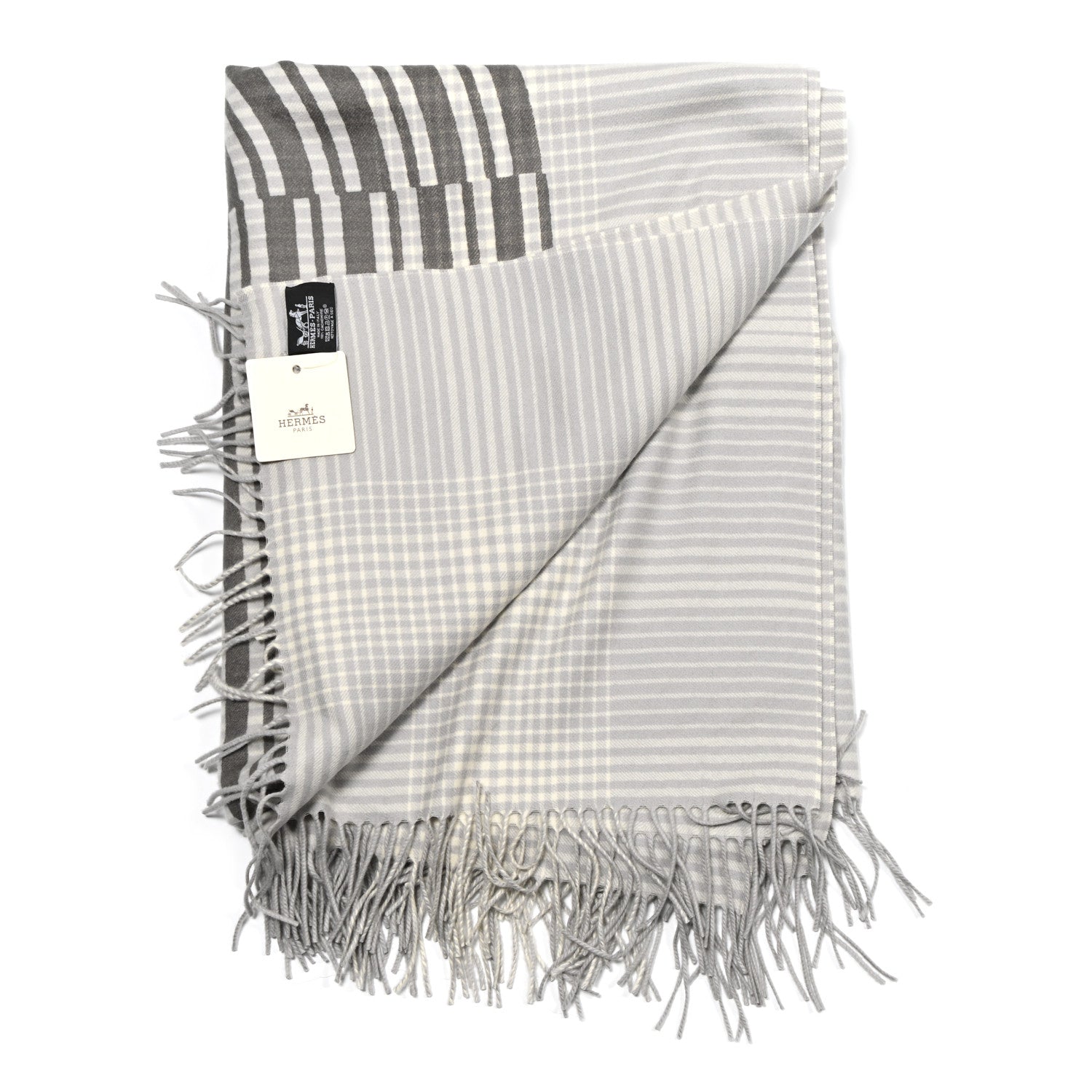 Hermes Cashmere Plaid Garde-Robe Pop Blanket Gris 2 of 4
