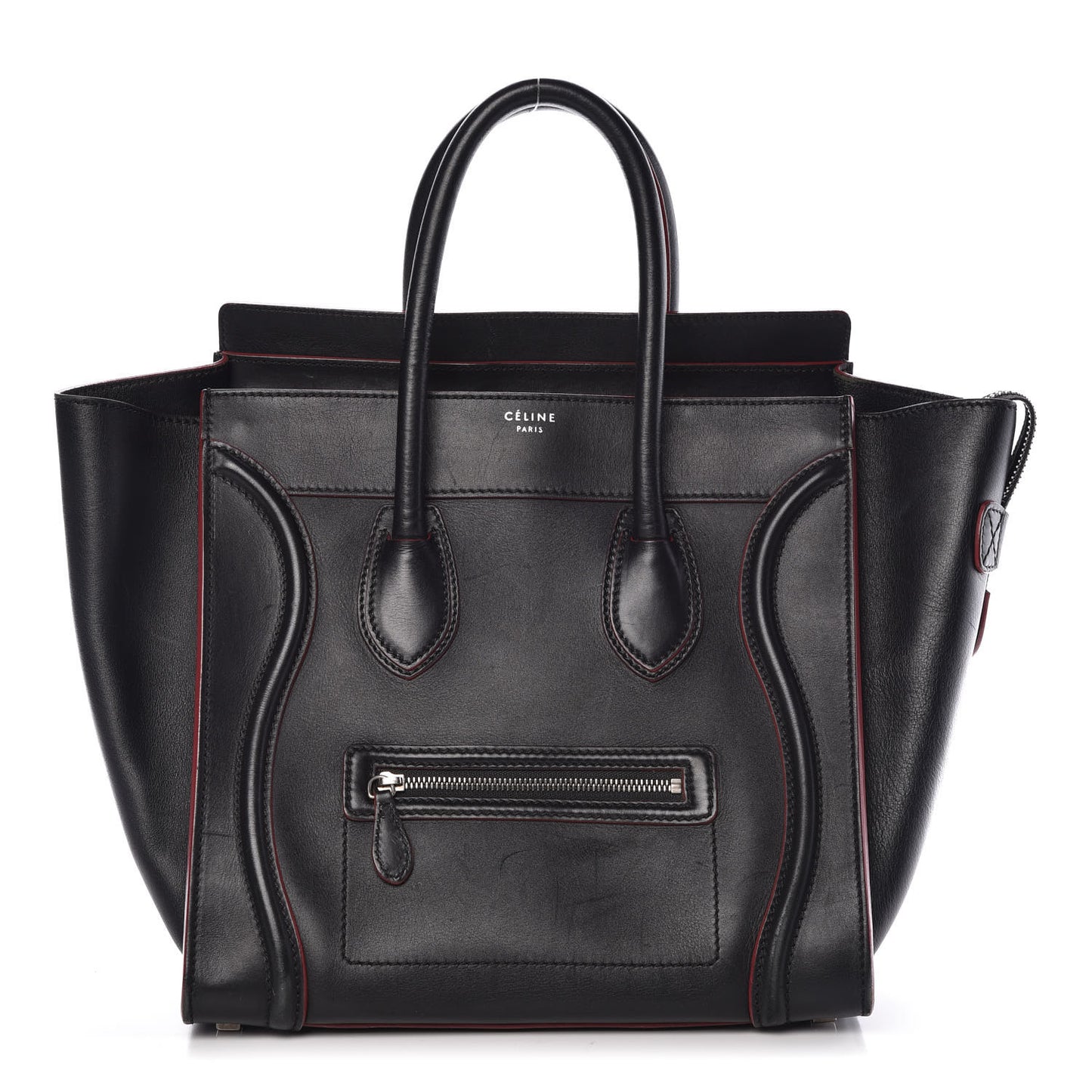 Smooth Calfskin Mini Luggage Black Pink Trim