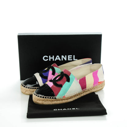 Chanel Fabric Striped Patent CC Espadrilles 38 Multicolor Black 5 of 9