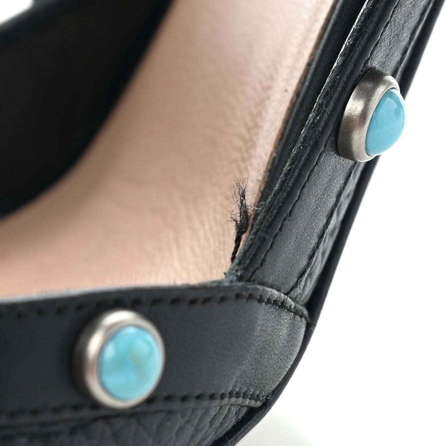 Pebbled Calfskin Stars Turquoise Rockstud Rolling Ankle Strap 100mm Pumps 37.5 Black