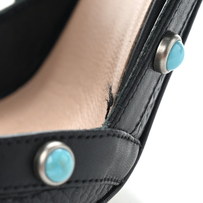 Valentino Garavani Pebbled Calfskin Stars Turquoise Rockstud Rolling Ankle Strap 100mm Pumps 37.5 Black 9 of 10