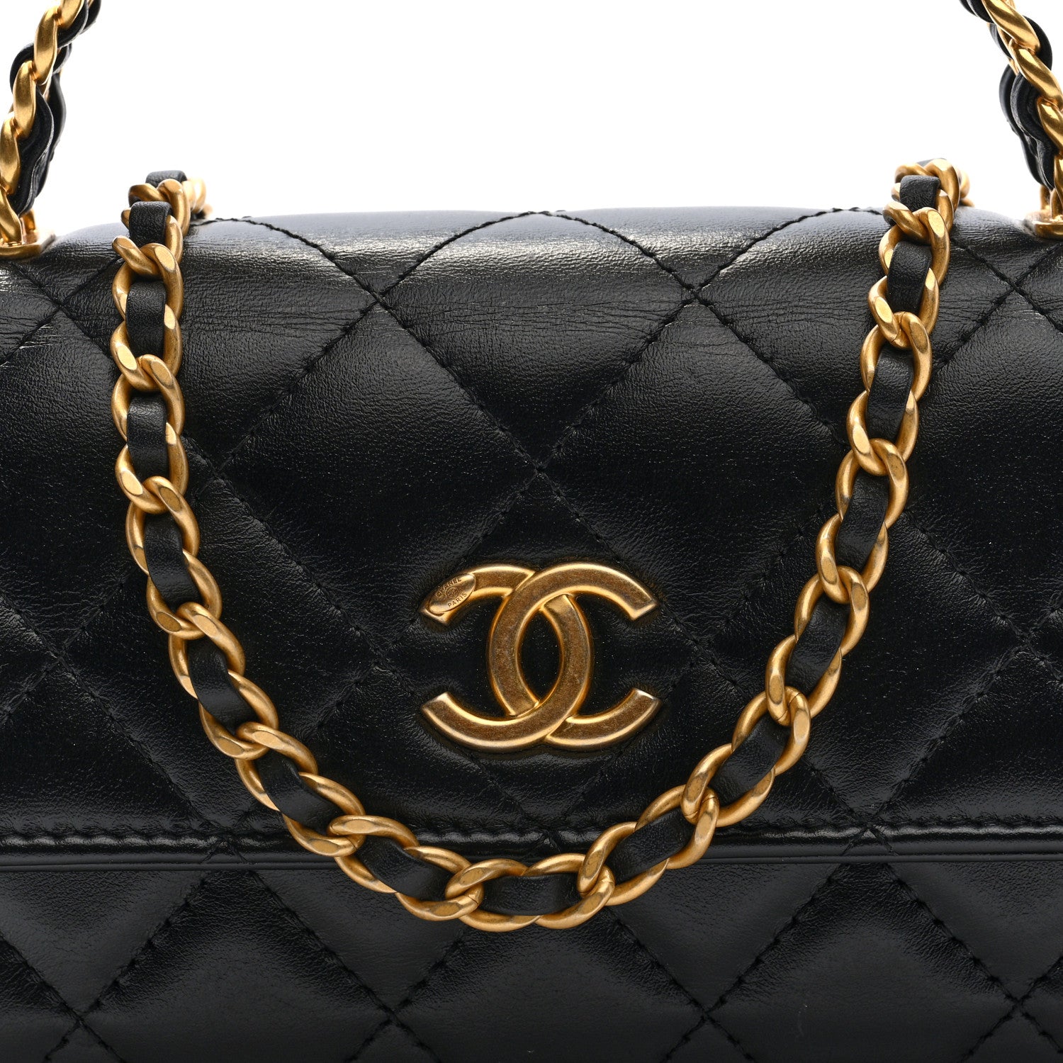 Chanel Shiny Calfskin Quilted Top Handle Flap Phone Holder With Chain Black 8 of 10