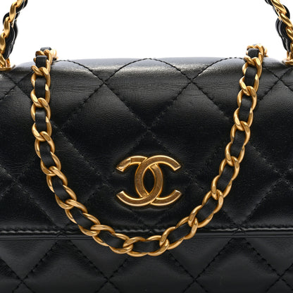 Chanel Shiny Calfskin Quilted Top Handle Flap Phone Holder With Chain Black 8 of 10