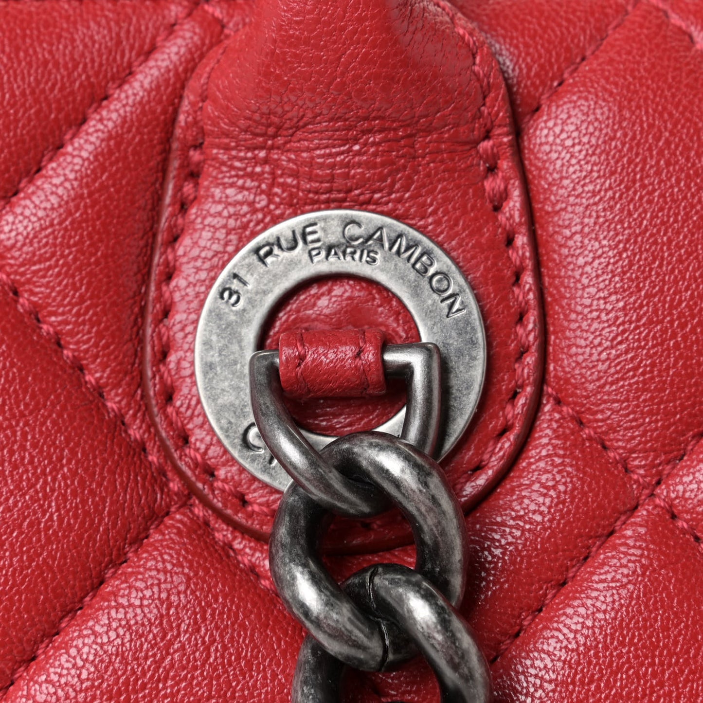 Shiny Sheepskin Quilted Medium Shopping Tote Red