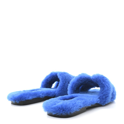 Hermes Woolskin Oran Sandals 37 Blue 5 of 9