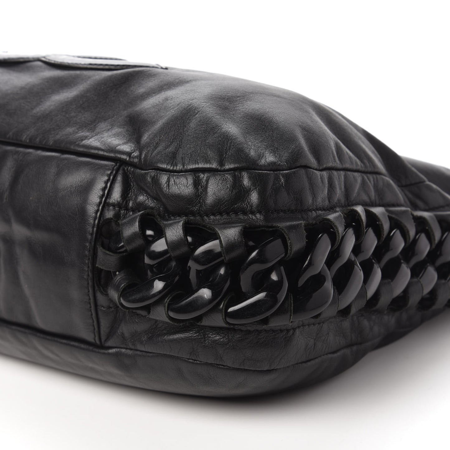 Calfskin Modern Chain Rhodoid Hobo Black