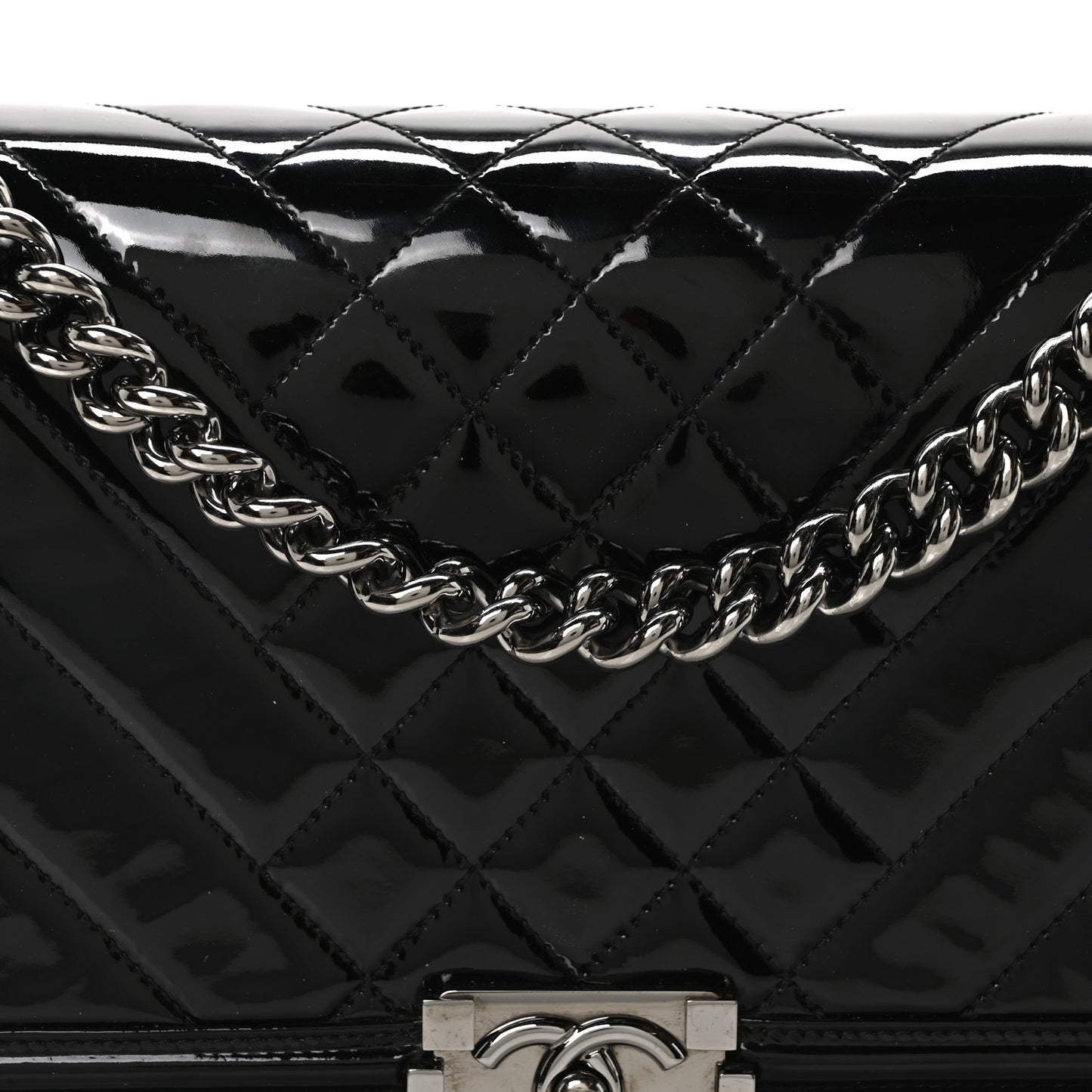 Patent Chevron Quilted New Medium Boy Flap Black
