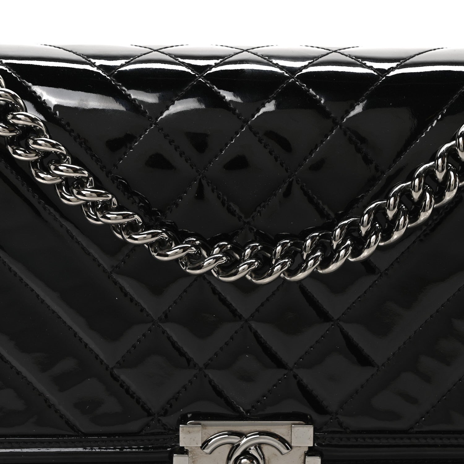 Chanel Patent Chevron Quilted New Medium Boy Flap Black 8 of 10