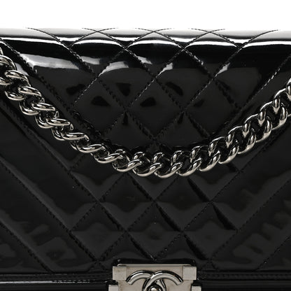 Chanel Patent Chevron Quilted New Medium Boy Flap Black 8 of 10