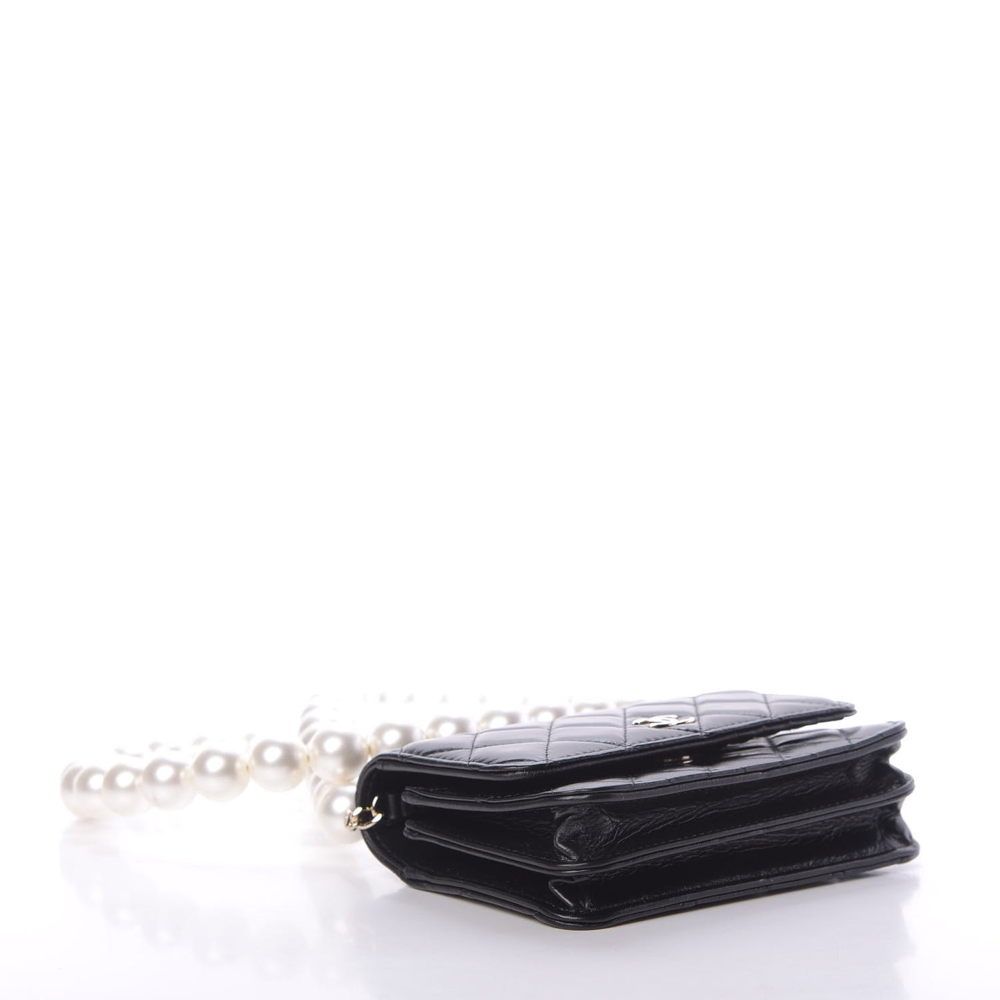 Calfskin Quilted Mini Maxi Pearls Wallet On Chain WOC Black