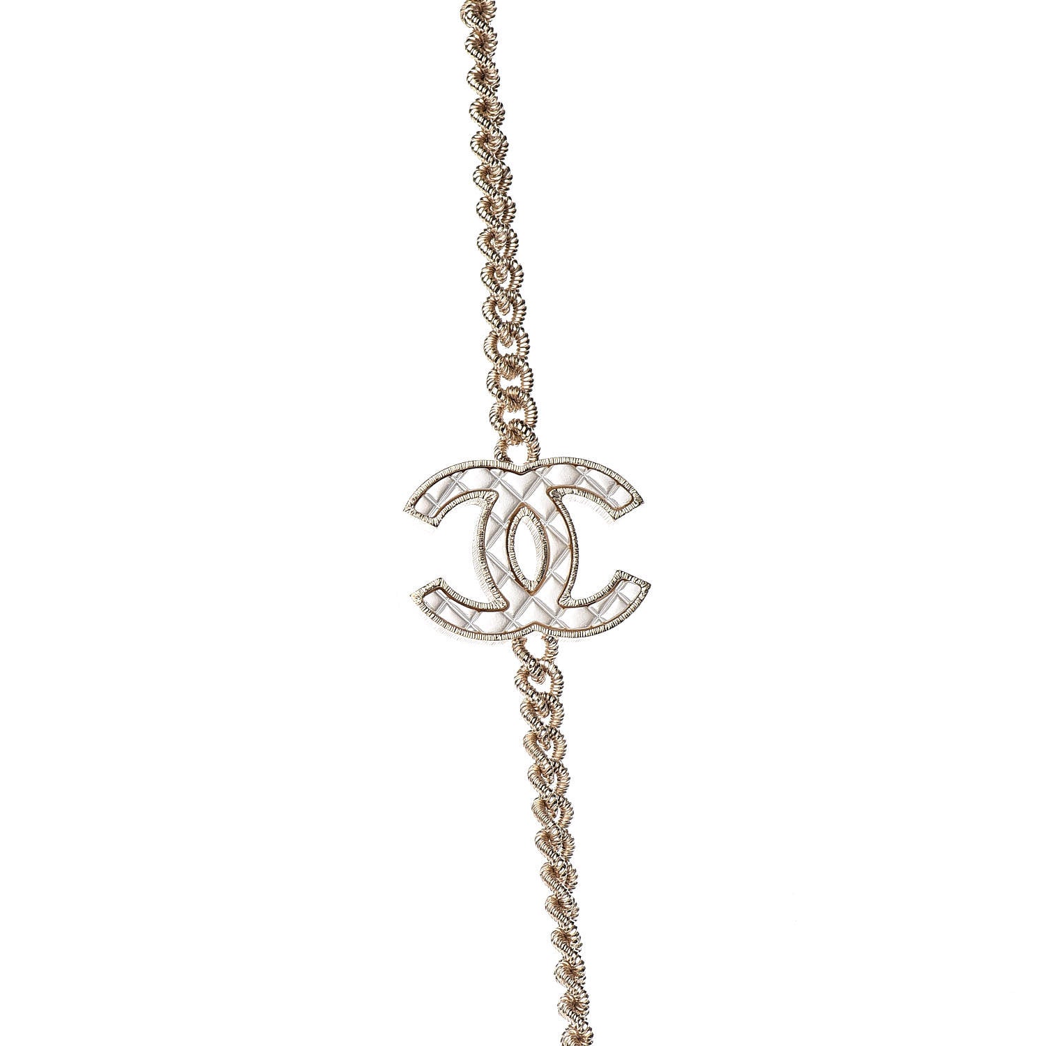 Chanel Quilted CC Long Chain Necklace Gold Pearly White 4 of 5