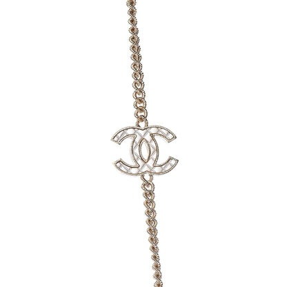Chanel Quilted CC Long Chain Necklace Gold Pearly White 4 of 5