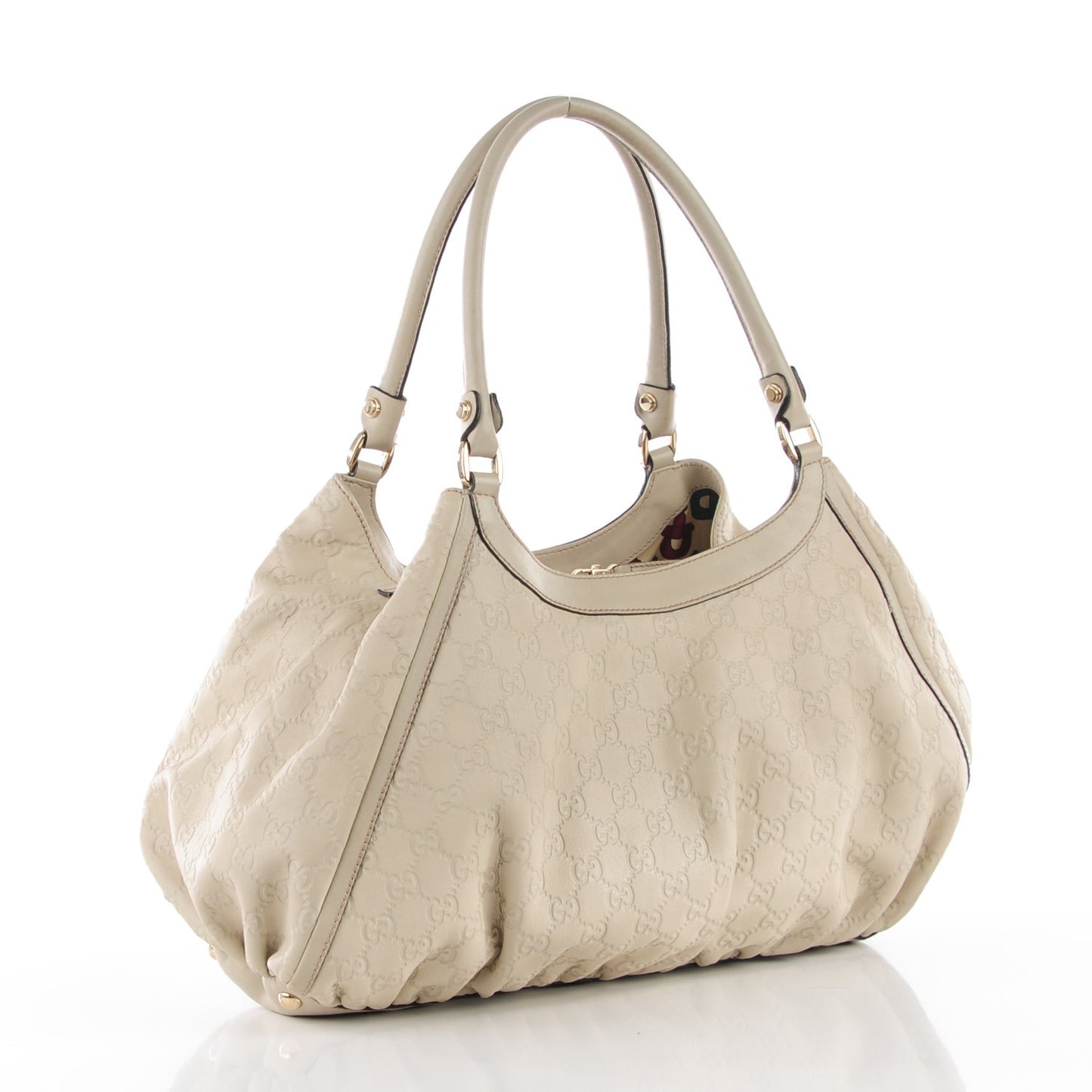 Guccissima Large D Gold Ring Shoulder Bag Off White