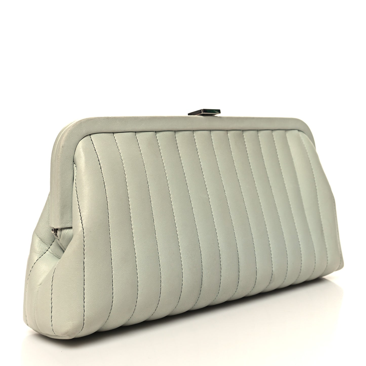 Lambskin Vertical Quilted Mademoiselle Clutch Light Green