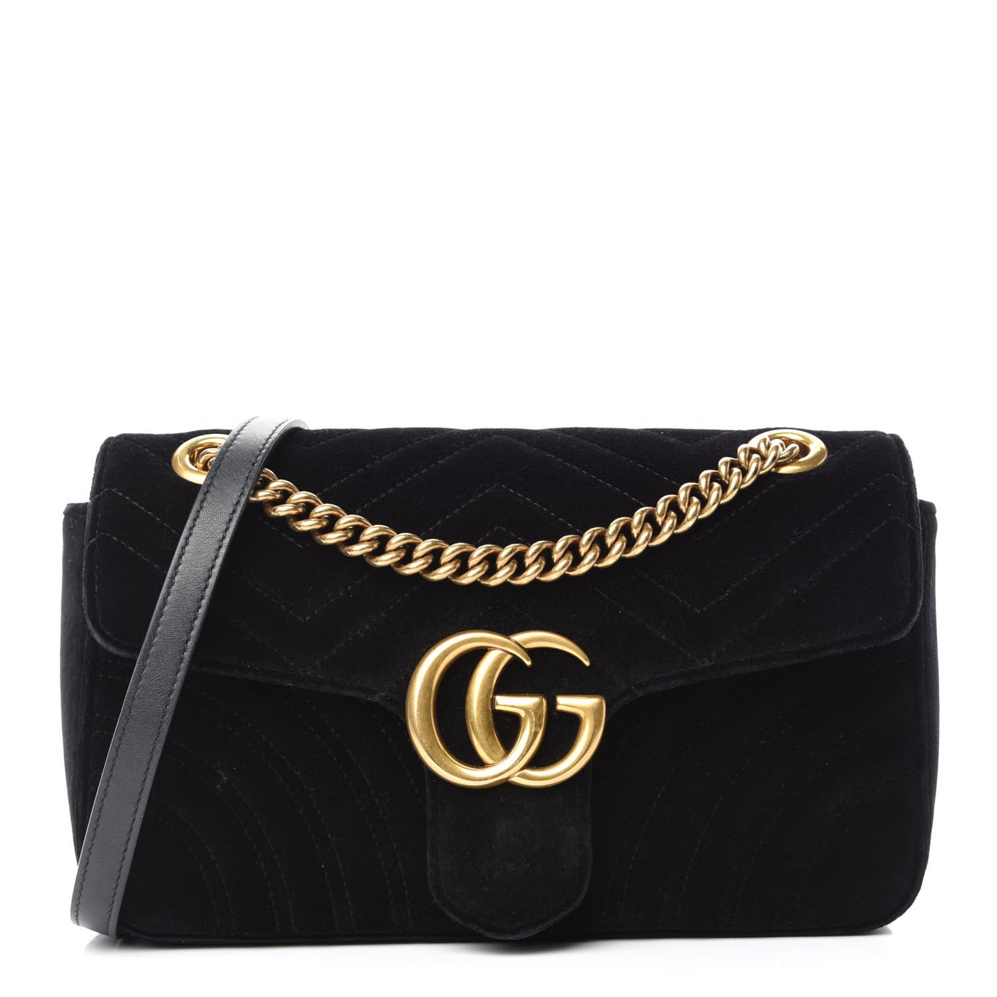 Velvet Matelasse Small GG Marmont Shoulder Bag Black