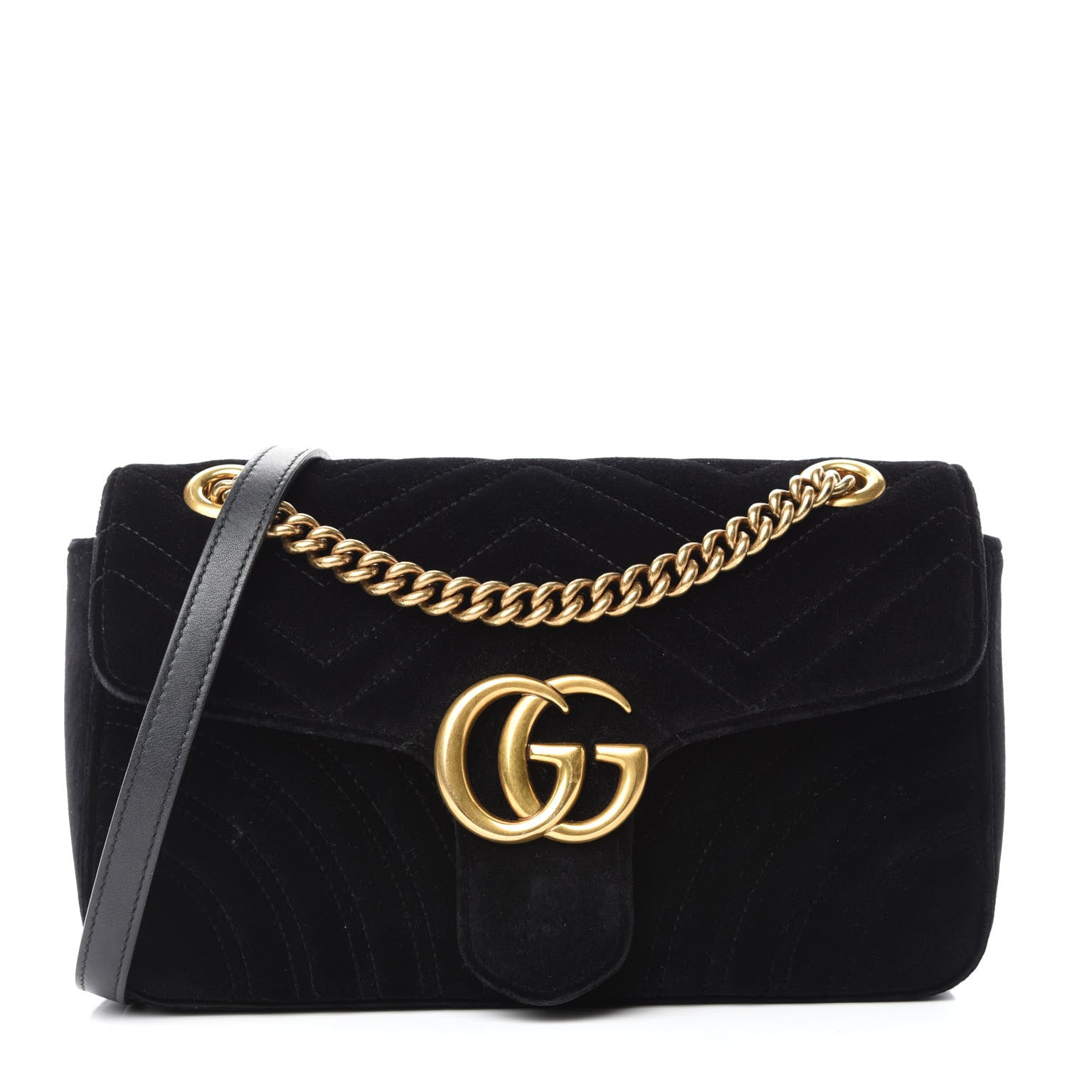 Gucci Velvet Matelasse Small GG Marmont Shoulder Bag Black 1 of 14