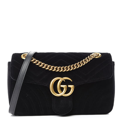 Gucci Velvet Matelasse Small GG Marmont Shoulder Bag Black 1 of 14