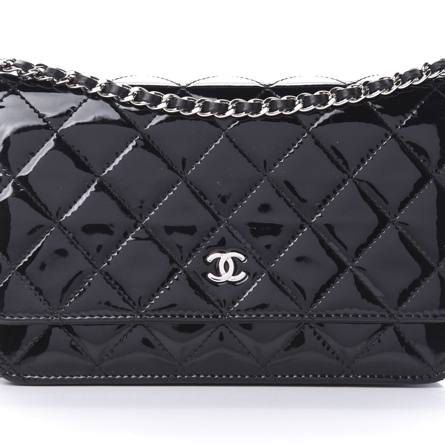 Chanel Patent Quilted Wallet On Chain WOC Black 9 of 15
