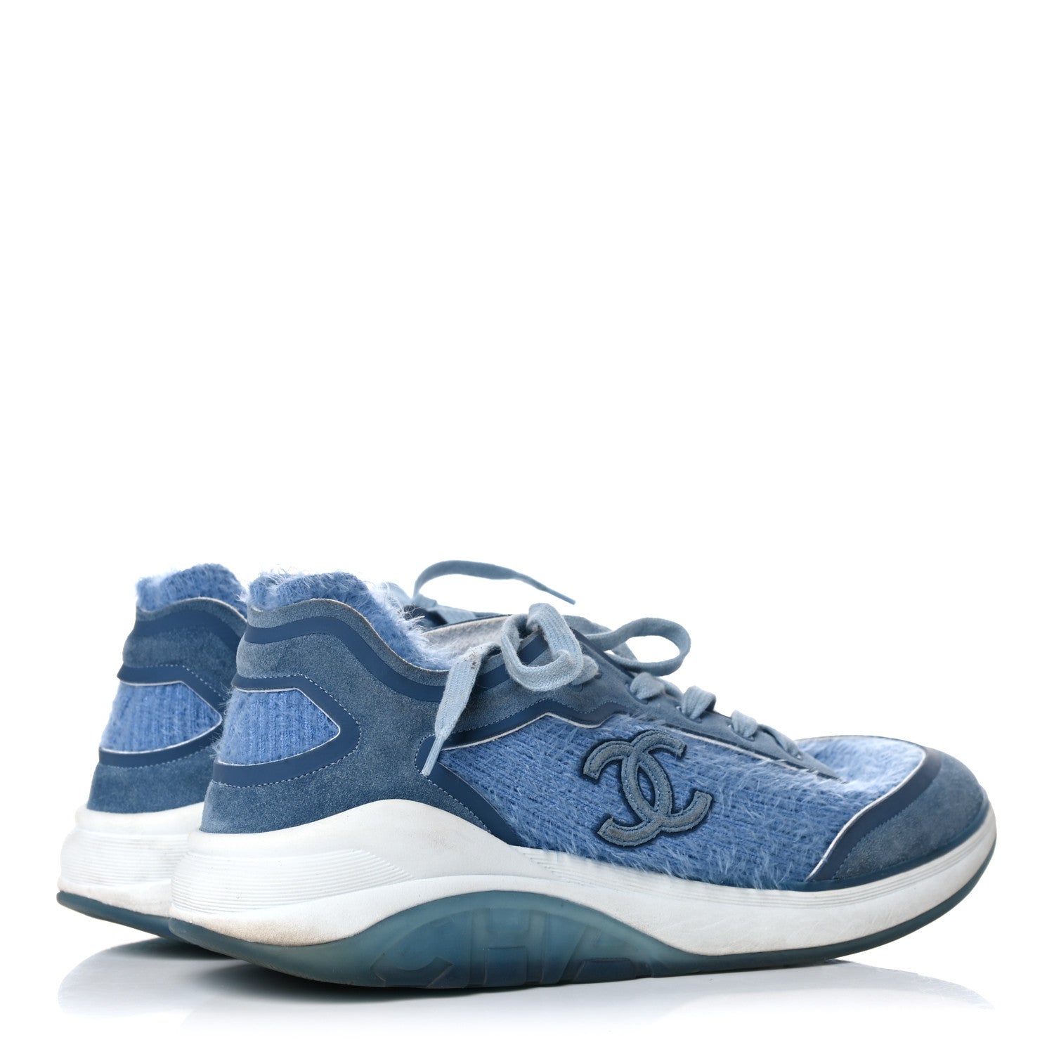Chanel Suede Calfskin Stretch Fabric CC Sneakers Light Blue 4 of 14