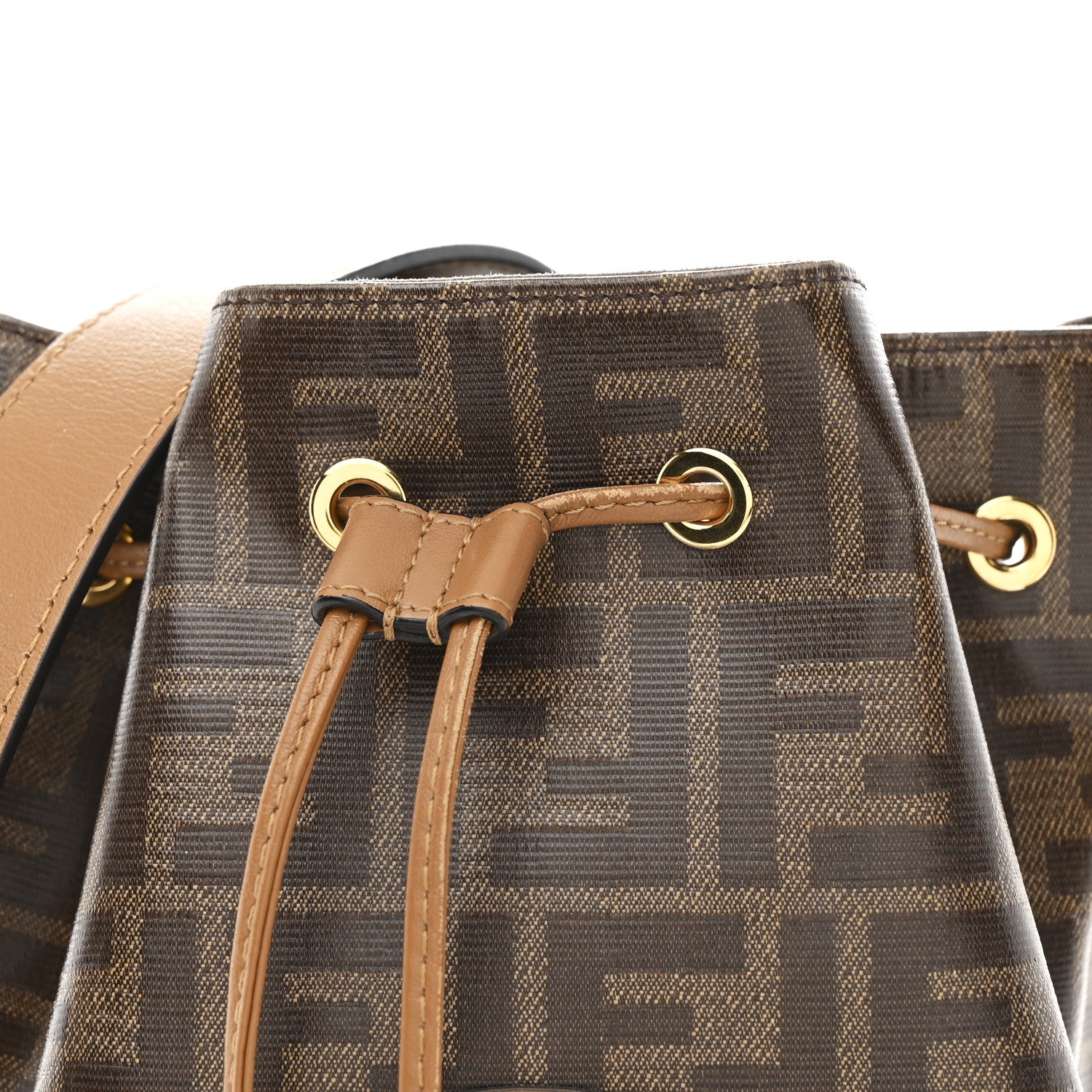 Fendi Glazed Fabric Vitello Grace F is Fendi FF 1974 Stamp Patch Grande Mon Tresor Bucket Bag Mogano Panna Nocciola 8 of 10