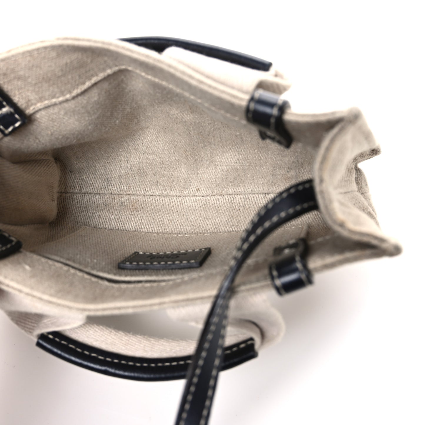 Linen Calfskin Mini Woody Ribbon Tote White Navy