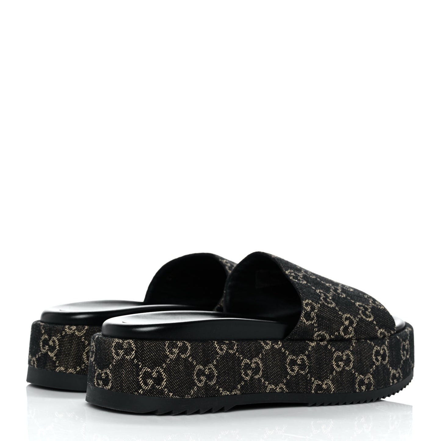 Jacquard Black Denim GG Monogram Angelina Platform 55mm Slide Sandals 40.5 Black Ivory