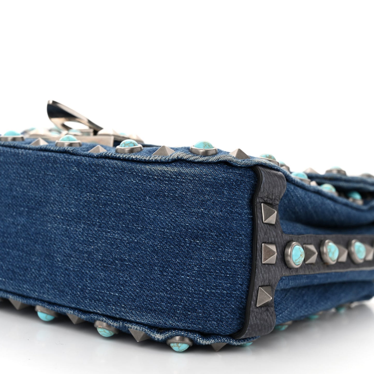 Denim Guitar Strap Rockstud Rolling Shoulder Flap Messenger Bag