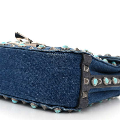 Valentino Garavani Denim Guitar Strap Rockstud Rolling Shoulder Flap Messenger Bag 17 of 21