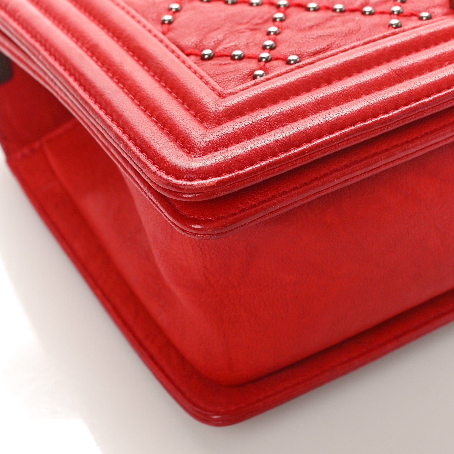 Chanel Crumpled Lambskin Small Studded Boy Flap Red 8 of 9