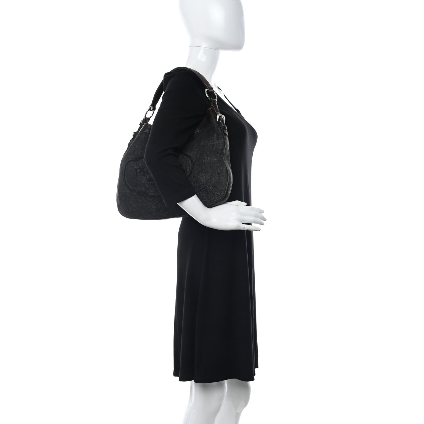 Washed Denim Logo Hobo Black Caffe