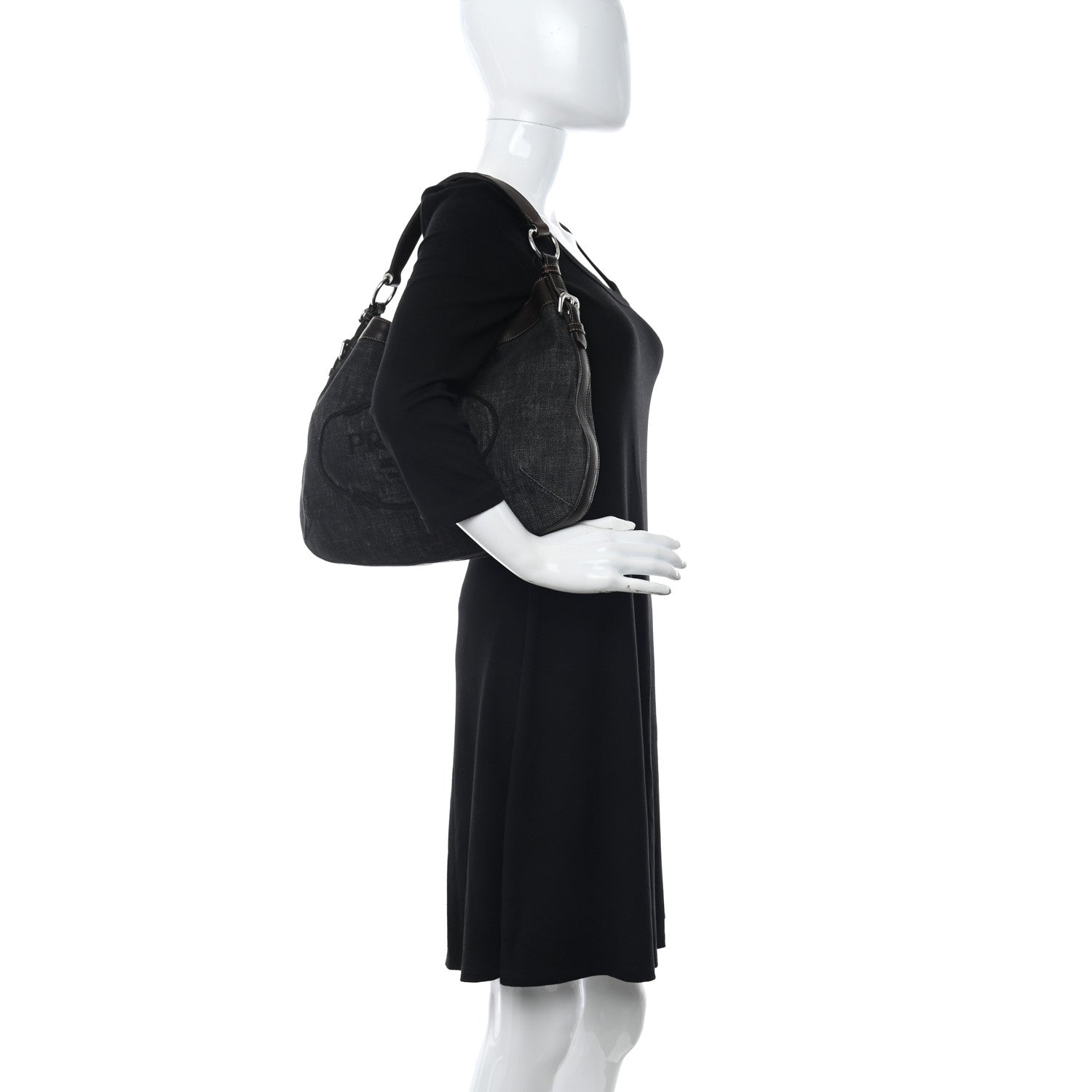 Prada Washed Denim Logo Hobo Black Caffe 2 of 11