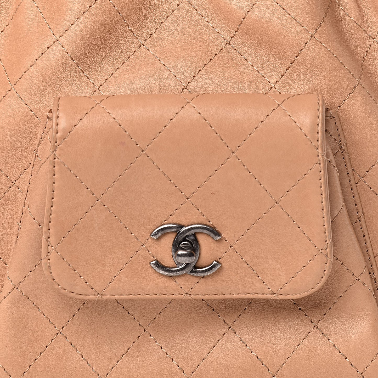 Calfskin Stitched Medium Urban Luxury Drawstring Backpack Beige