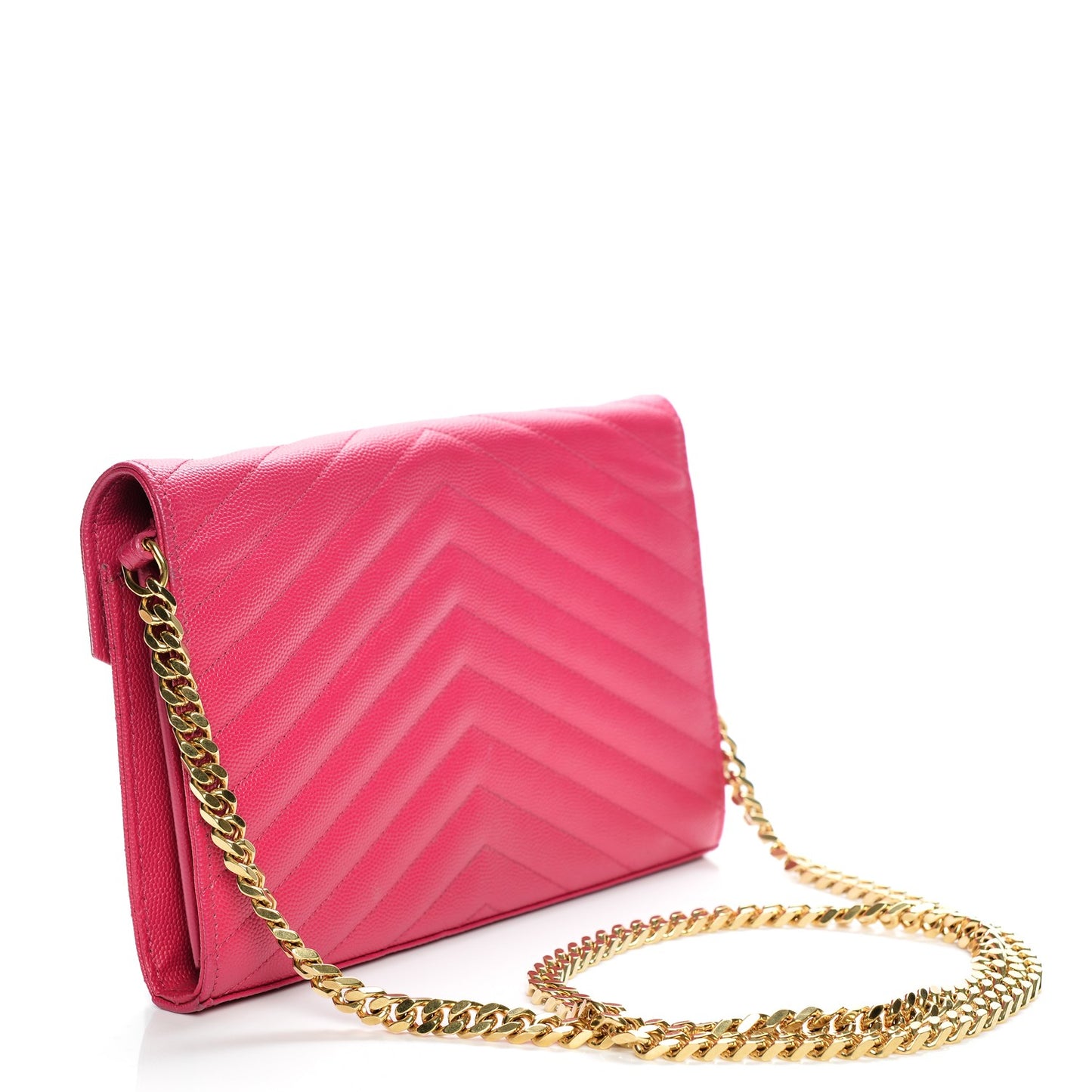 Grain De Poudre Matelasse Chevron Monogram Chain Wallet Lipstick Fuchsia