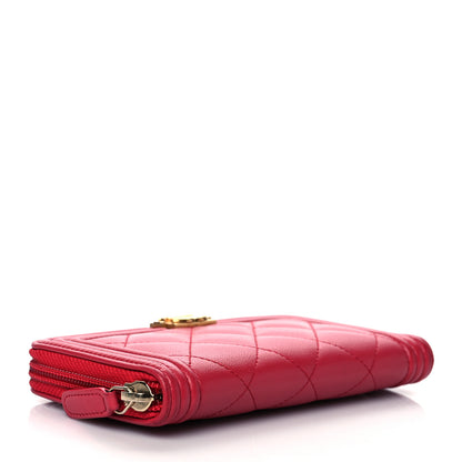 Chanel Lambskin Quilted Small Boy Zip Around Wallet Red 4 of 9