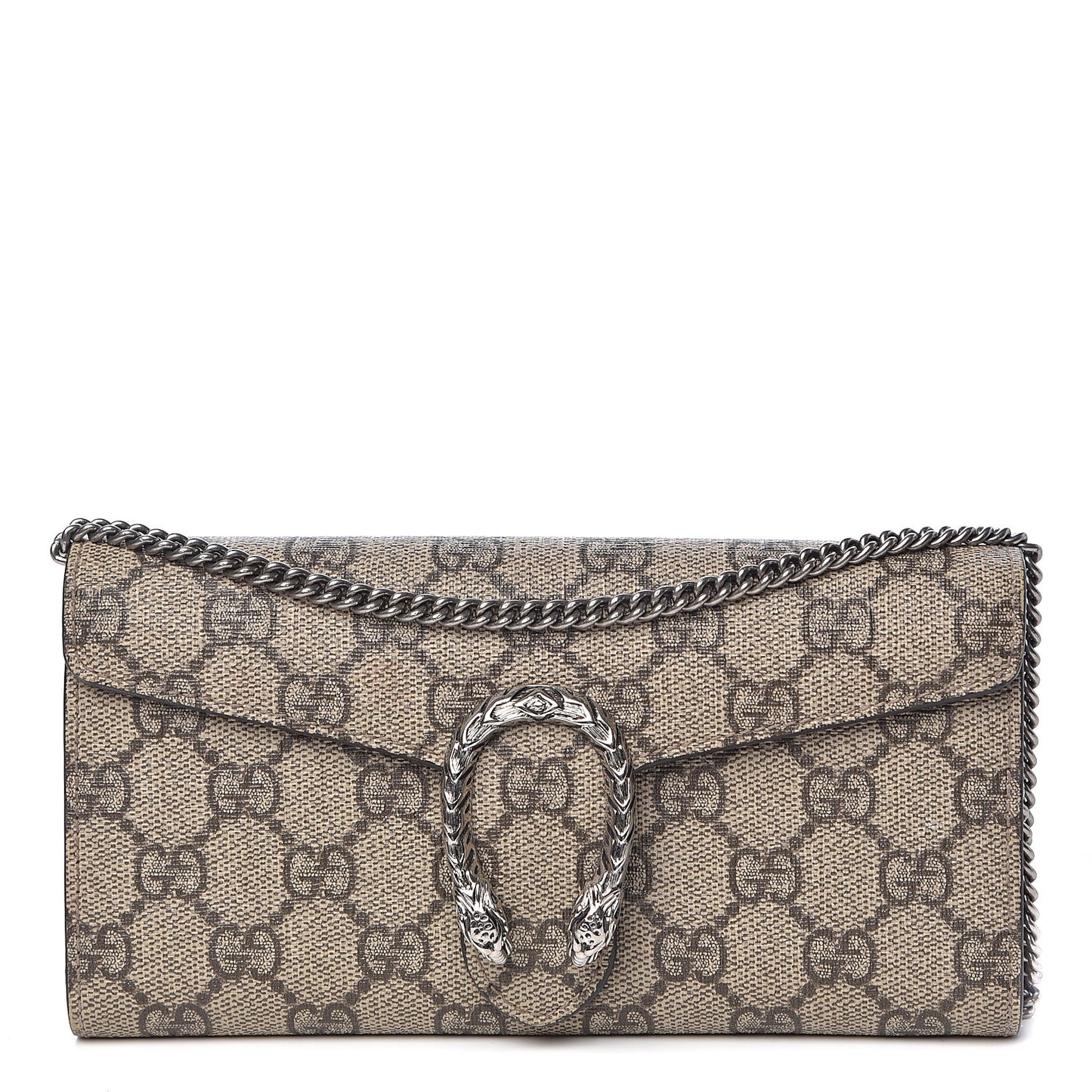 GG Supreme Monogram Dionysus Chain Clutch Wallet Beige Taupe