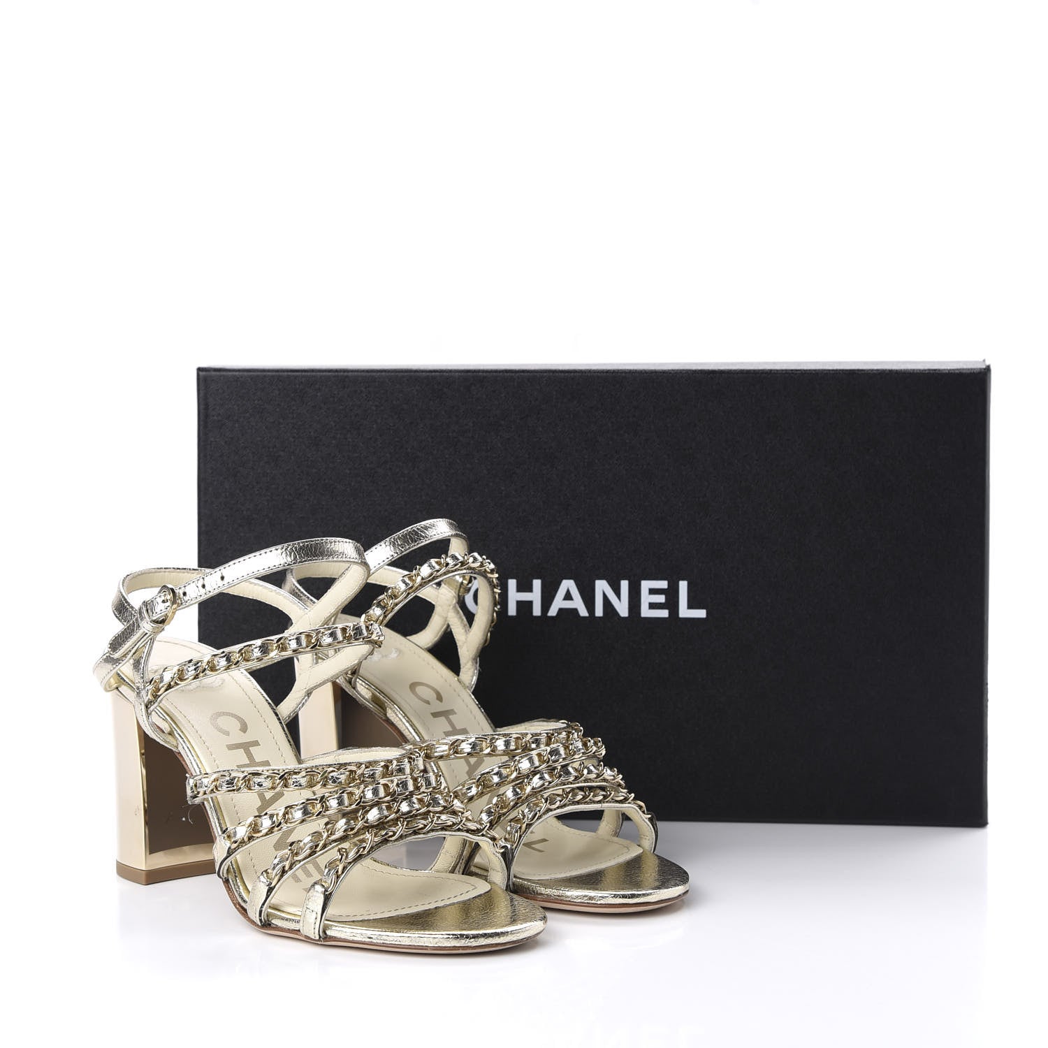 Chanel Lame Goatskin Chain Sandals 36 Gold 7 of 9