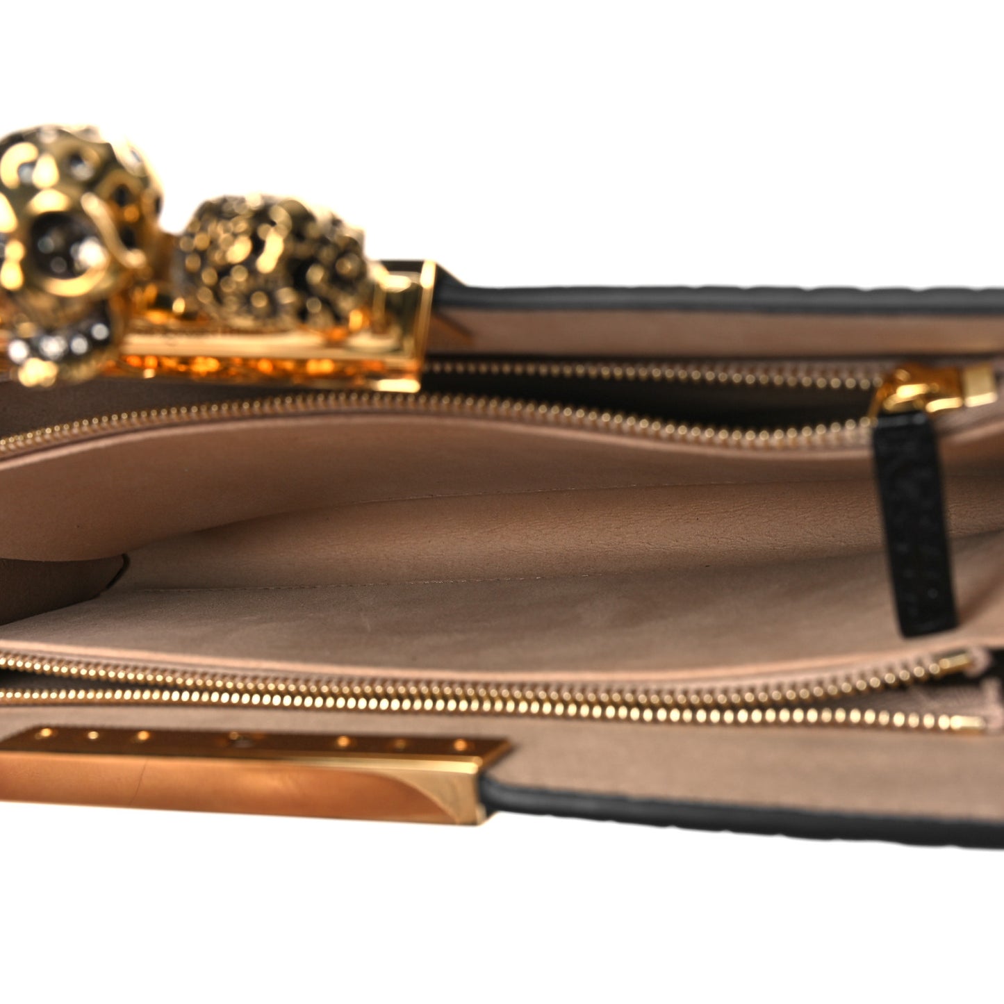 Calfskin Crocodile Embossed Knuckle Flat Clutch Black Gold