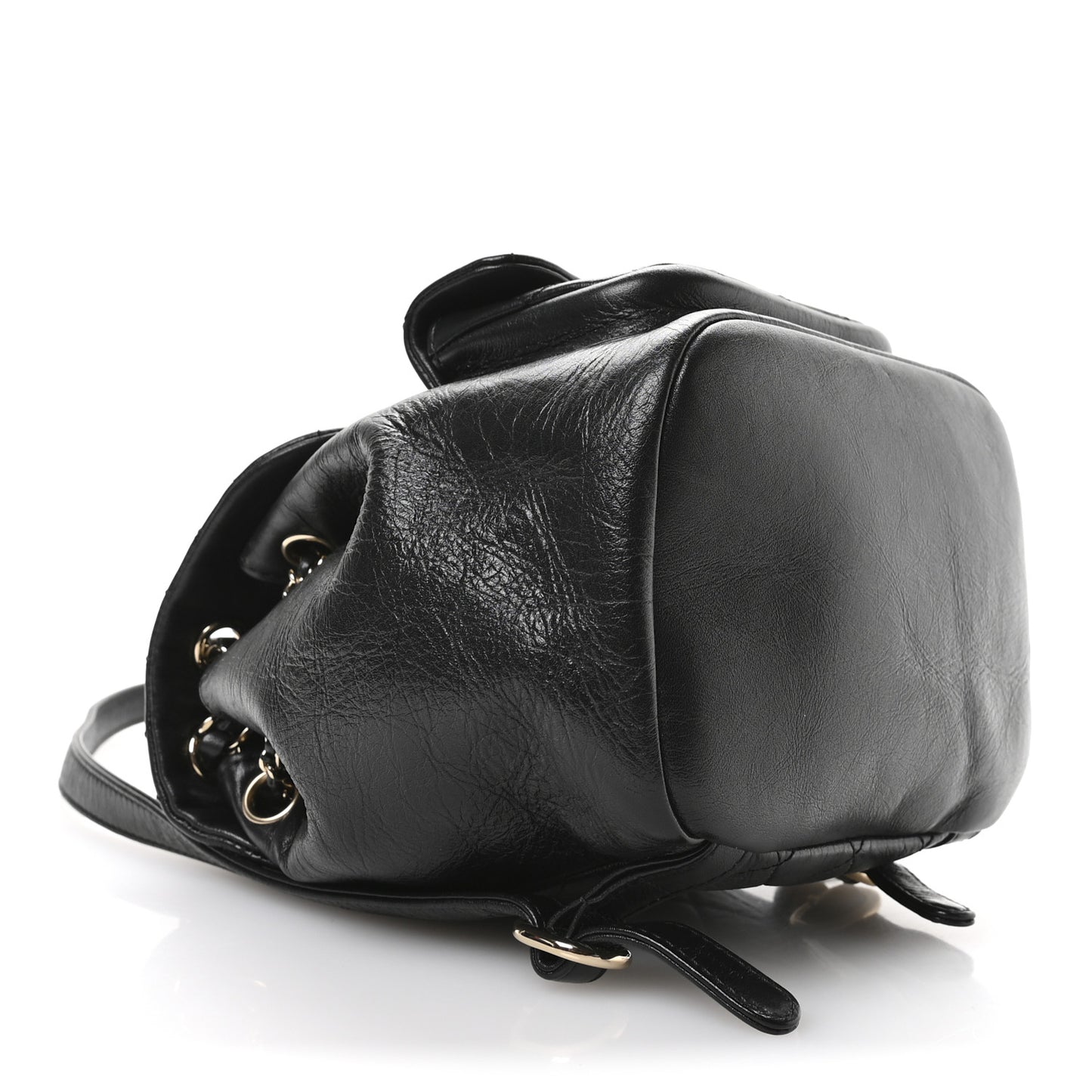 Glazed Aged Calfskin Quilted Small Duma Drawstring Backpack Black