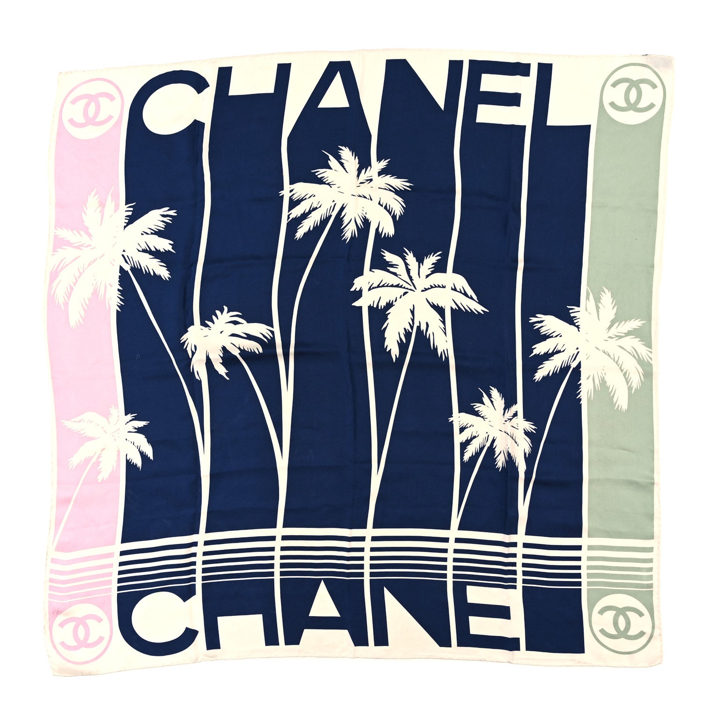 Silk CC Square Scarf Pink Blue Green