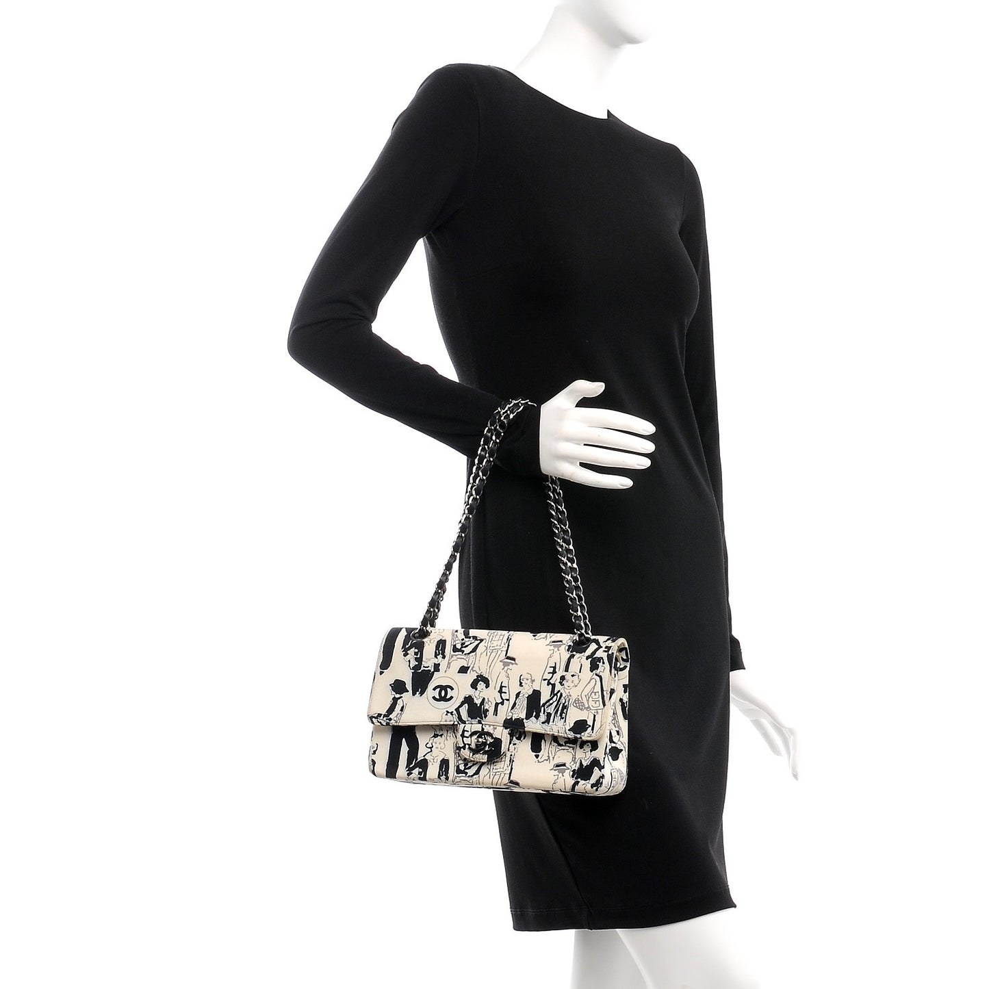 Canvas Printed Medium Double Flap Black White