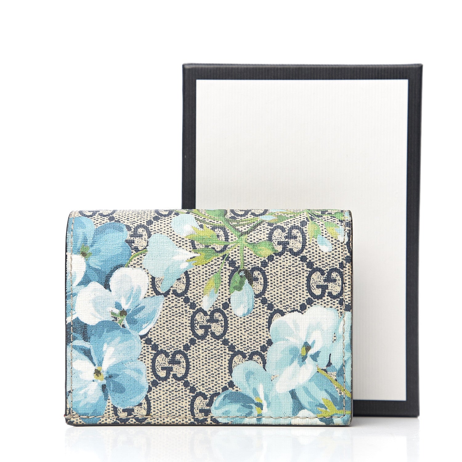 Gucci GG Supreme Monogram Blooms Card Case Wallet Beige Blue Navy Hibiscus Red 6 of 6