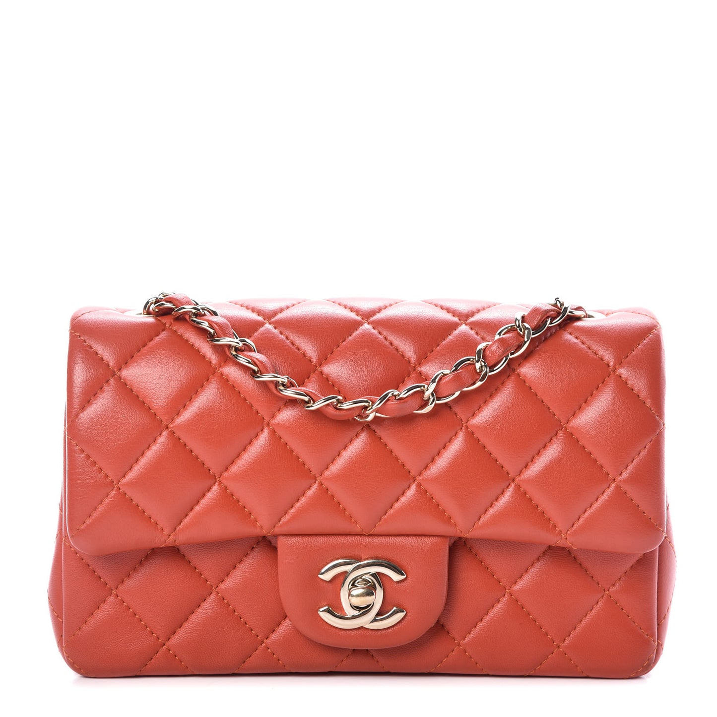 Lambskin Quilted Mini Rectangular Flap Orange