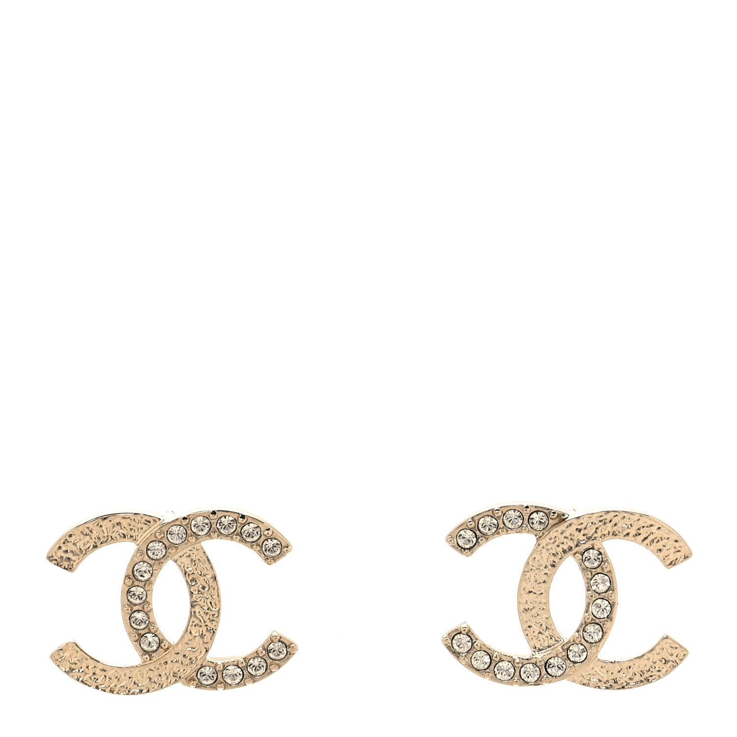 Chanel Textured Metal Crystal CC Earrings Gold 1 of 5