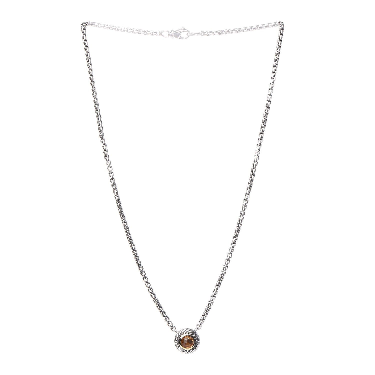 David Yurman Sterling Silver 18K Yellow Gold Citrine Cookie Necklace 3 of 7