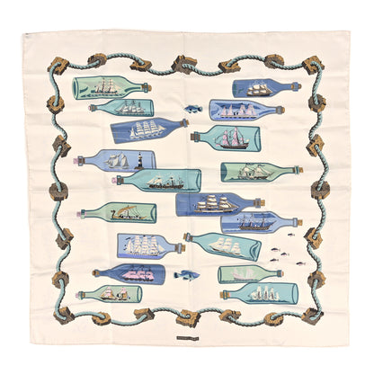Hermes Silk Bouteilles A La Mer Scarf 90 White Aqua Bleu Lavande 1 of 3