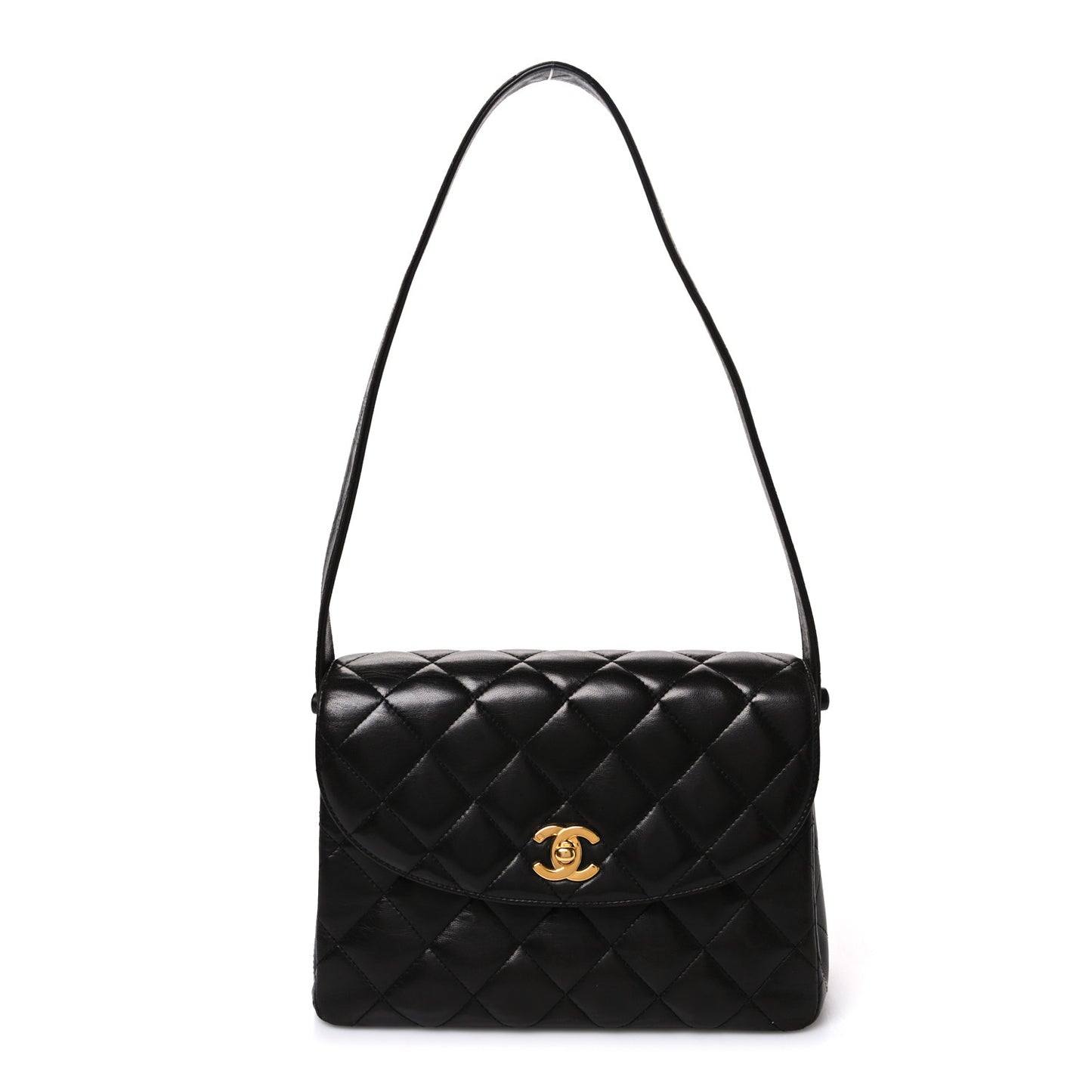 Lambskin Quilted Flap Shoulder Bag Black
