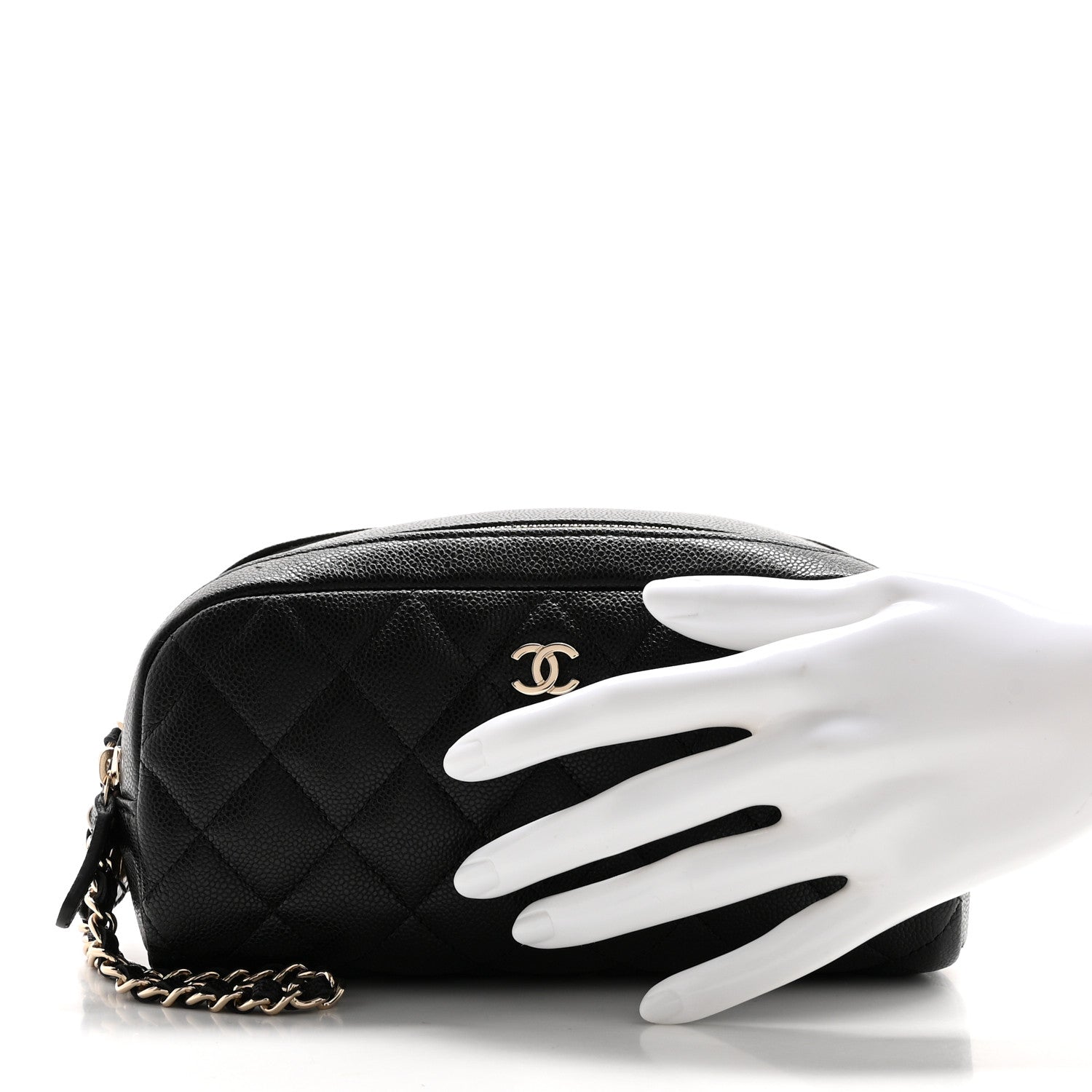 Chanel Caviar Quilted Double Zip Pouch Cosmetic Case Black 2 of 10