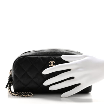 Chanel Caviar Quilted Double Zip Pouch Cosmetic Case Black 2 of 10