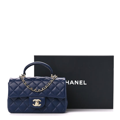 Chanel Lambskin Quilted Mini Top Handle Rectangular Flap Navy Blue 12 of 12