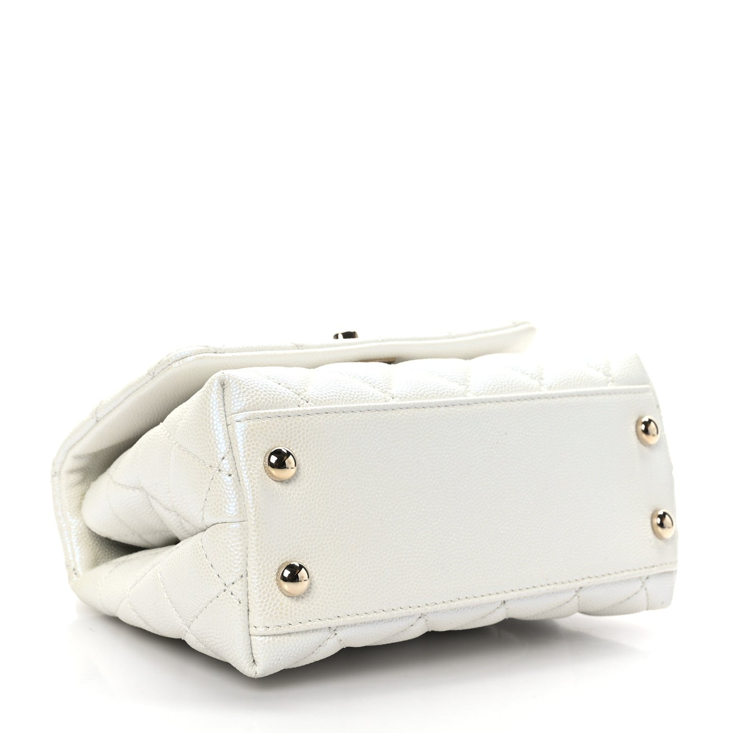 Iridescent Caviar Quilted Extra Mini Coco Handle Flap White